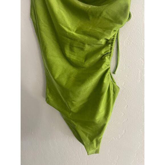 Jade Swim M Sena One Shoulder Cutout One Piece Swimsuit Green Palm Sheen $220 - Picture 6 of 10